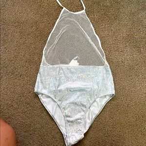 Holographic fishnet bodysuit